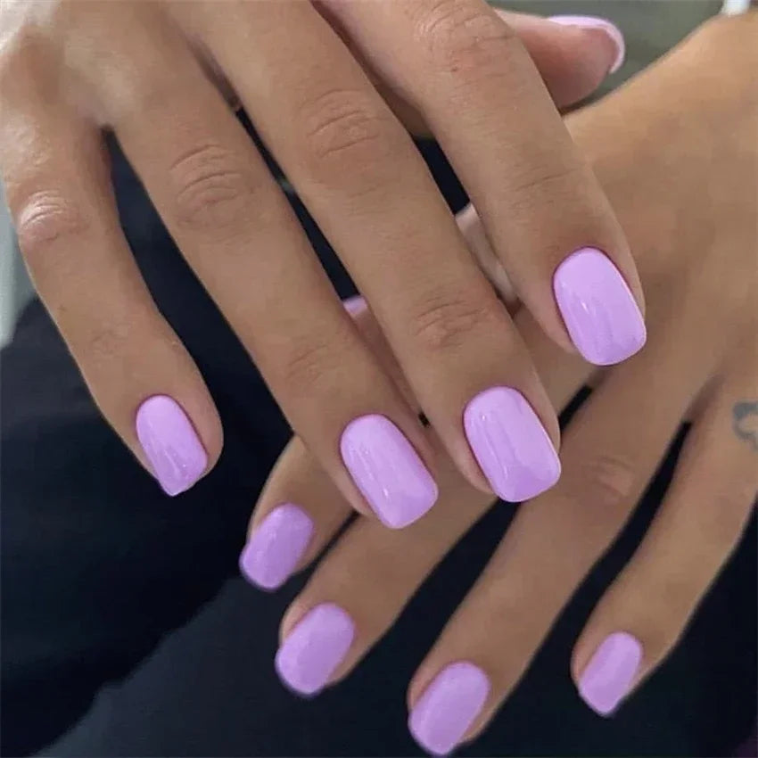 Hnewly 24pcs Artificial Nail Art Fake Nails Full Coverage Removable Ballet Short Press On Nails tips Chips Waterproof Solid Colour set