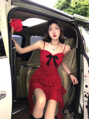 Hnewly  Sweet Ruffles Slim Waist Camisole Dress for Women+ Y2k Thin Long Sleeve Cardigan Coat Two Piece Sets 2025 Summer New