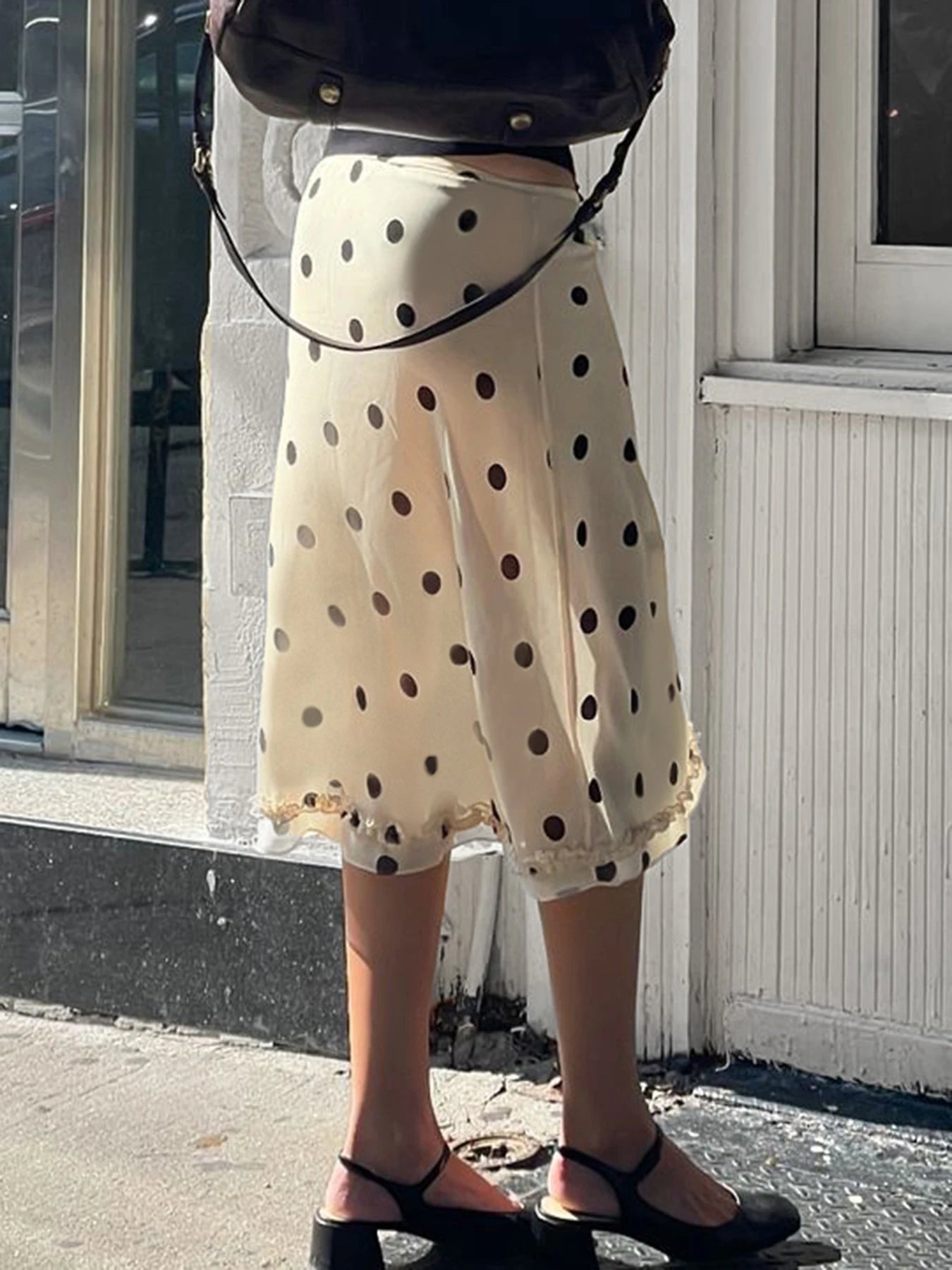 Hnewly  Elegant Ladies Polka Dot Midi Skirts Kawaii Ruched Stitching Straight Skirts for Women Summer Streetwear Casual Clothing