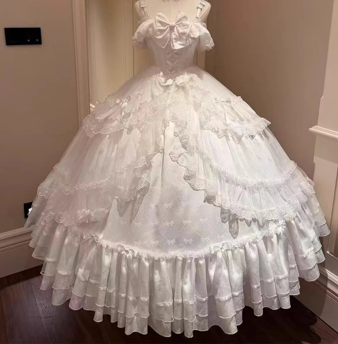 Hnewly  White Lolita Princess Fairy Maxi Dresses Girls Women Exquisite Elegant Sweet Evening Dress New Ladies Wedding Dress