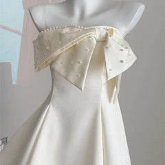 Hnewly  Fashion French One-shoulder Bowtie Dress Elegant Pearl Transparent Strap Dresses Women Zip-up A-Line Dress Evening Party Dress