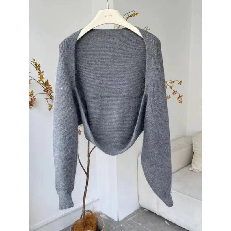 Hnewly Autumn Elegant Knitted Suit Woman Korean Fashion 2 Piece Set Sexy Sleeveless Slim Mini Dress + Casual Short Cardigan Chic