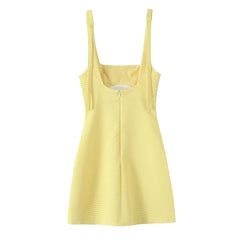 Hnewly  New Women's Plaid Sling Dress Elegant Yellow Plaid Party Dress Bow Strap Summer Sexy Casual Short Dresses Slim New