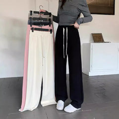 Hnewly  Wide Leg Pants High Waisted Womens Spring Linen Pleats School Lace-Up Kawaii Students Aesthetics Breathable Comfort Trousers Ins