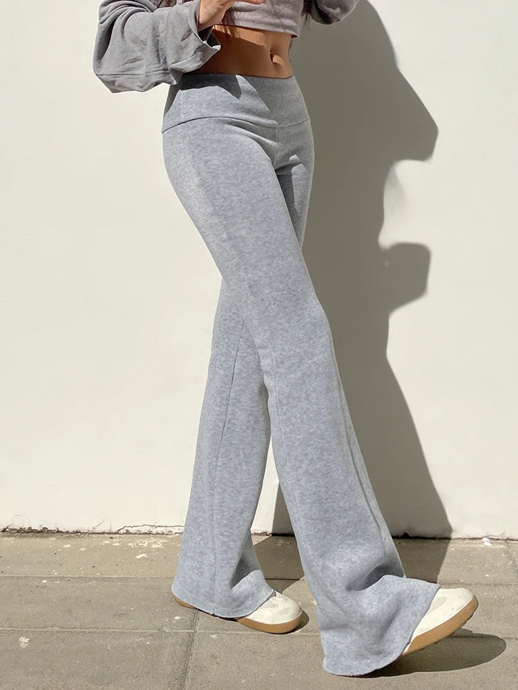 Hnewly Casual Sexy Basic Solid Flare Pants Y2K Slim Low-Waisted Boot Cut Pants Women Autumn Spring Fashion Streetwear Lady