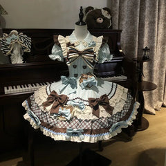 Hnewly  Original Kawaii Girl's Lolita Dress Op Japanese Woman's Cute Bow Slim Y2k Short-sleeved Dress Princess Birthday Party Dresses