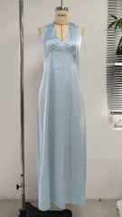 Hnewly  Sexy Slim Fit Evening Dress Pure Color V Neck Cross Border Women's Dress Hanging Neck Style Ankle Length Regular Waist Line