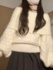Hnewly  Korean Temperament Grunge Solid Sweaters Slash Neck Off Shoulder Warm Knitwear Winter Loose Fashion Chic Pullovers Y2k Aesthetic