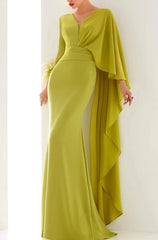 Hnewly  Fashion Solid Color V-Neck Shawl Sleeve Design High Waisted Long Dress for Women Elegant Midi Women's Dress