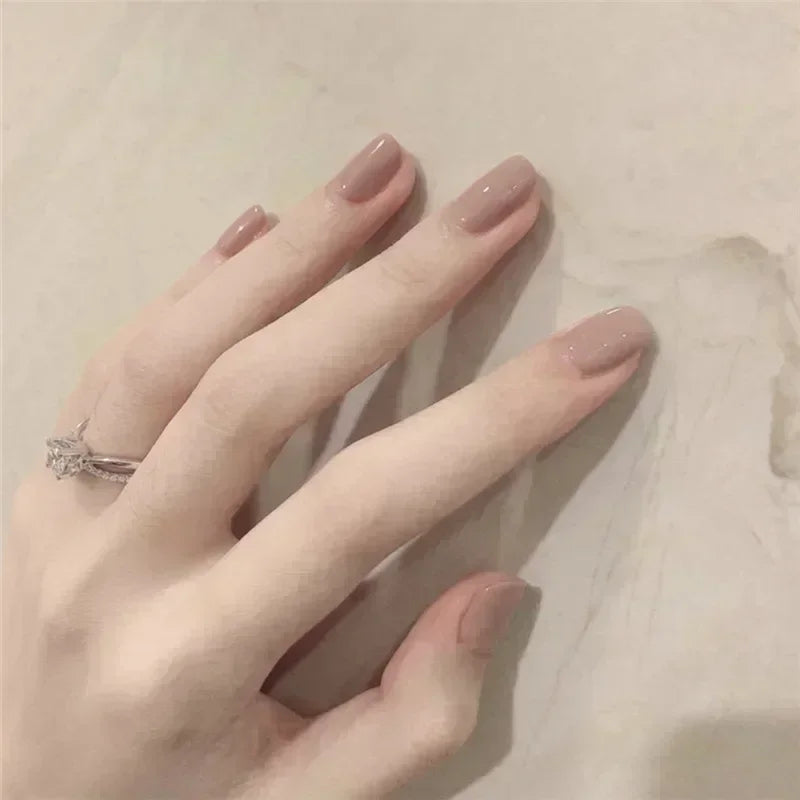 Hnewly 24pcs/Box Long Coffin False Nails Art Rose with Glue Wearable Nude Pink White Color Jelly Nails Tips Full Cover Press On Nails