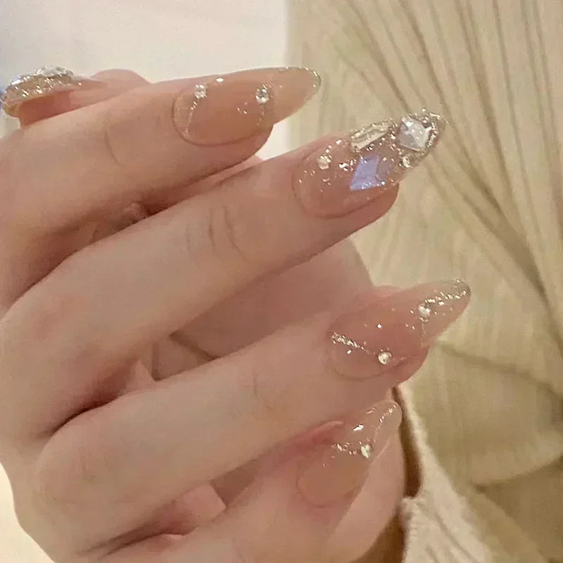 Hnewly 24pcs Detachable Short Press on Nails Y2k rhinestone False Nails with Glue Ballet Sweet Cool Girls Artificial False Nails Tips