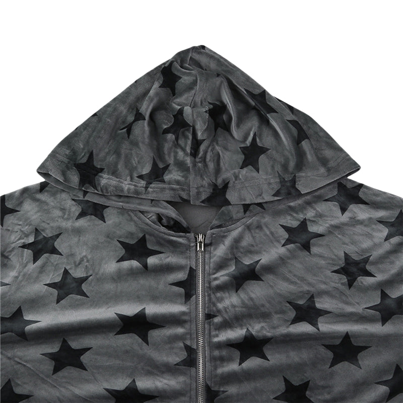 Hnewly Gothic Sweatshirt Women Punk Style Star Pattern Zip Up Long Sleeve Hooded Tops with Pockets y2k Dark Academia Clothes