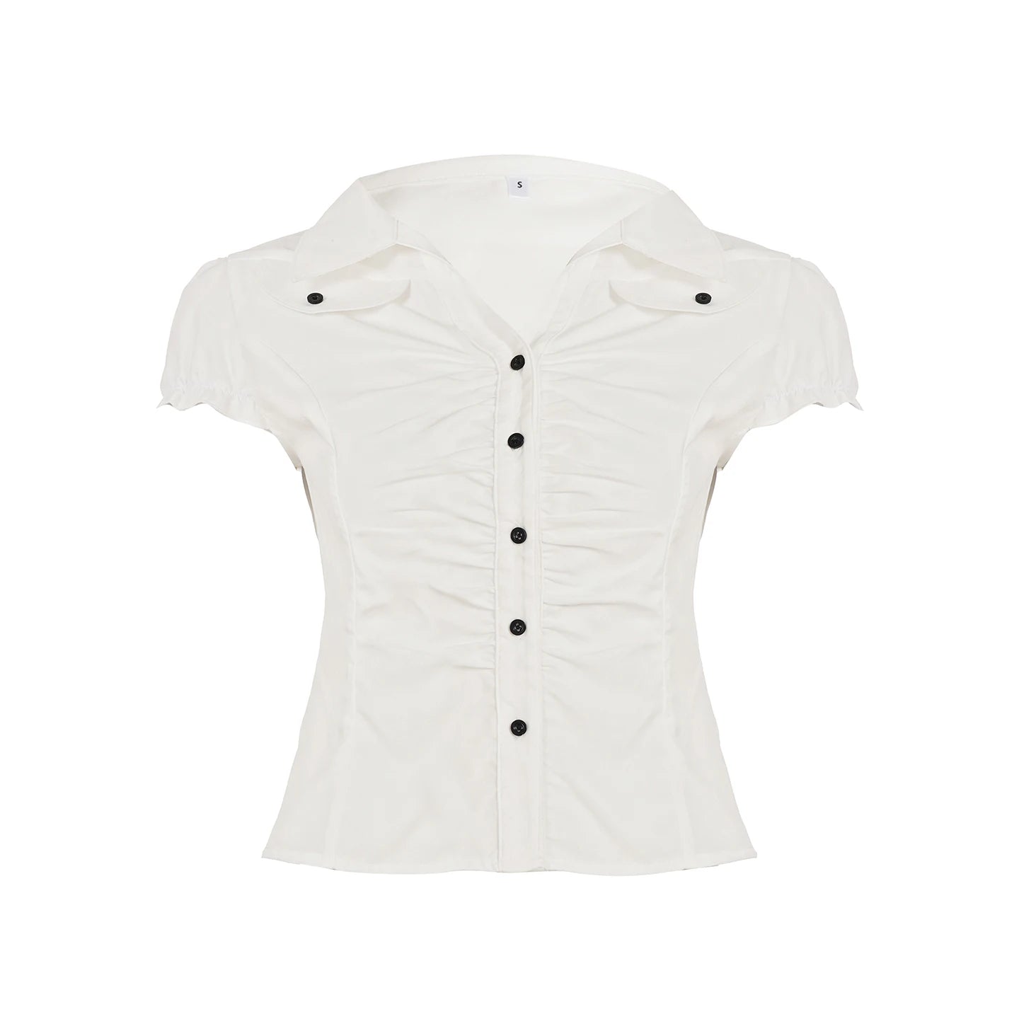 Hnewly Fashion Chic Safari Style Skinny Women Shirts Summer Solid Folds Basic Simple Single Breasted Blouses