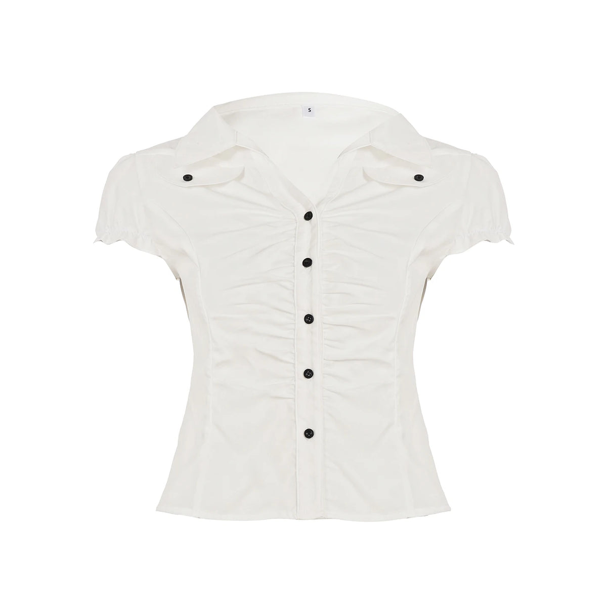 Hnewly Fashion Chic Safari Style Skinny Women Shirts Summer Solid Folds Basic Simple Single Breasted Blouses