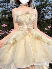 Hnewly Fashion Elegant Birthday Lolita Party Dress With Underskirt Outfits Women French Ruffles Dancing Vestidos Summer Korean Clothes