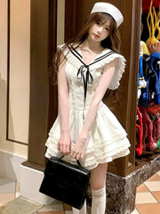Hnewly Japanese Lolita Mini  Dress Female Evening Party Kawaii Dress Women Lace Sleeveless Dress Korean Fashion Summer 2000s Vintage