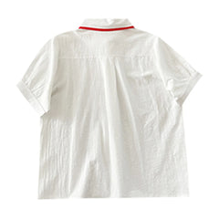 Hnewly  Embroidered Floral Lace Trim Shirt Women's Summer Casual Doll Collar Single-Breasted Tops Short Sleeves Versatile Thin Cardigan