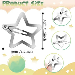 Hnewly 10/25/50/100/200pcs Sliver Y2K Star BB Hair Clips for Girl Metal Snap Hairpins Barrettes Women Filigree Styling Hair Accessorie