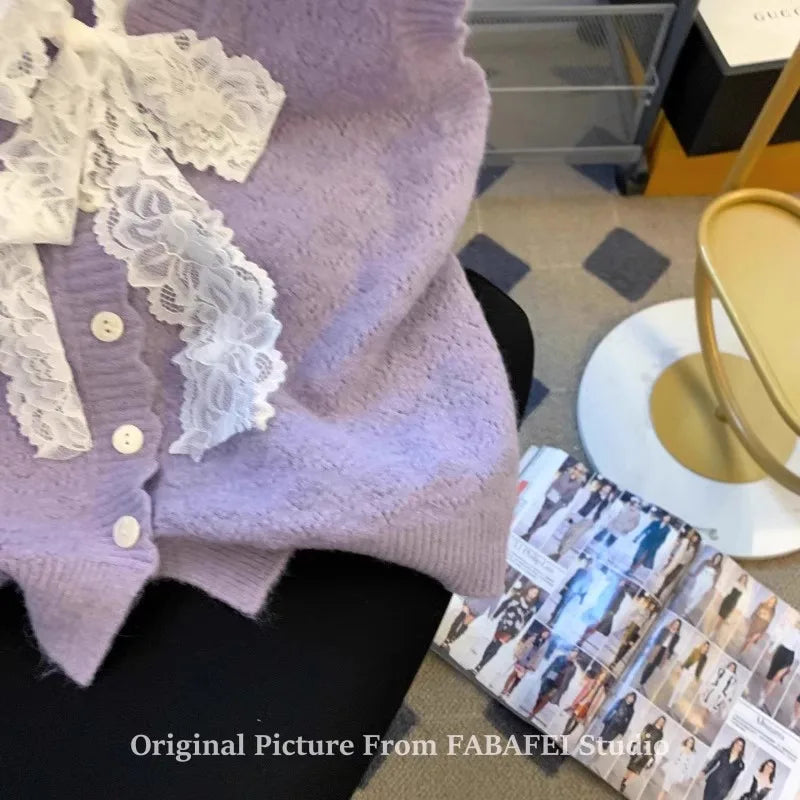 Hnewly  Elegant Lace Bow Sweater Vest Women's 2025 New Spring Autumn Sleeveless V-neck Knitted Pullover Korean Version Versatile Top