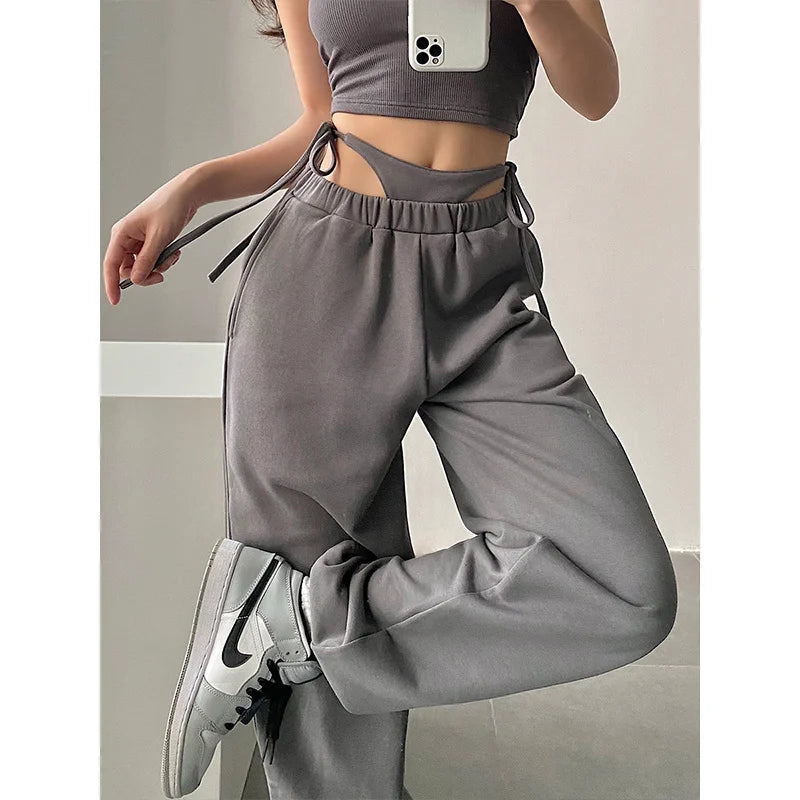 Hnewly European Retro Casual Style Solid Color High Waist Trend Women's Loose And Thin Harem Pants Fake Two-piece MJK8