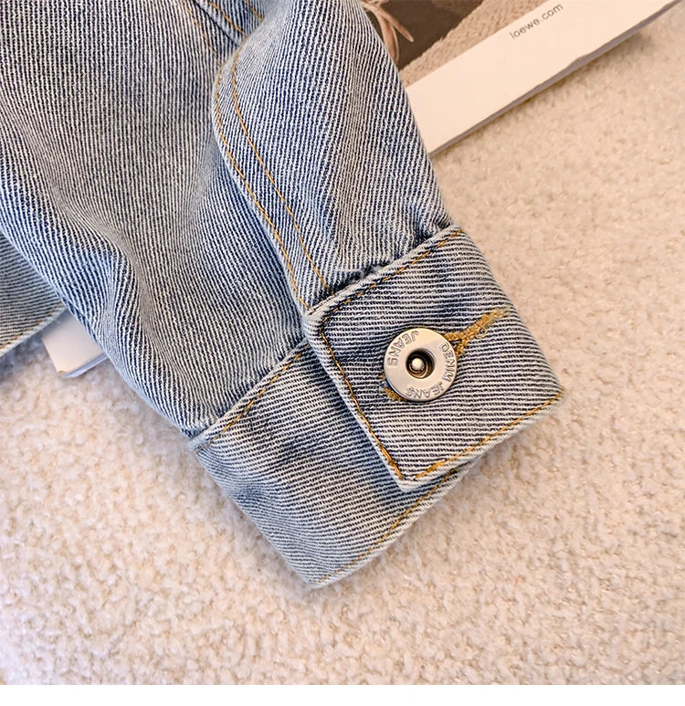 Hnewly  Women Denim Jacket Spring Autumn 2025 New Popular Sweet Luxury Beaded Short Top Loose Long Sleeve Lapel Single Breasted  Coat