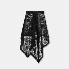 Hnewly  Sexy Lace Black Skirts for Women See Through Vintage Boho Short Skirts Tulle Elegant Irregular Y2k Skirt Aesthetics