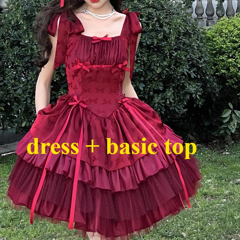 Hnewly  Spring Summer Sleeveless Suspenders Dress Women Cute Ribbon Bow Off Shoulder Girl Princess Mini Cake Dress
