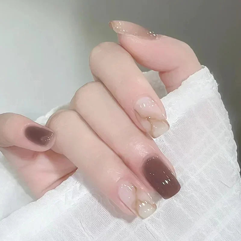 Hnewly 24pcs Red Rose False Nails Full Coverage Set Reusable Fake Nails Faux Acrylic Press on Nails with Accessories