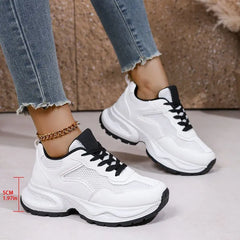 Hnewly  Spring Summer New Sports Shoes for Woman New Fashion Casual Platform Shoes Female Lace Designer White Mesh Sneakers Woman