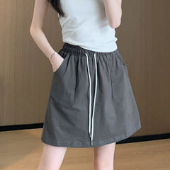 Hnewly  Summer Casual Gray Sports Skirts Women Korean High Waist A Line Shorts Skirt Woman Solid Color Thin Cargo Skirts Female