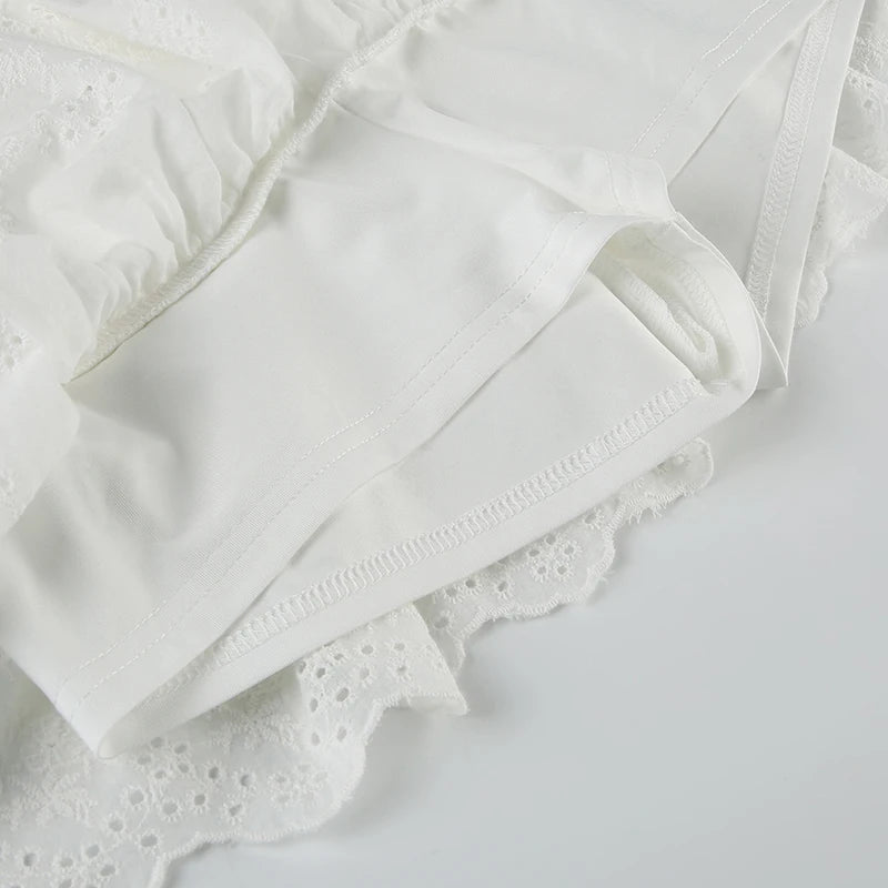 Hnewly Fairycore White Lace Pleated Skirt with Shorts Cute Coquette Low Rise Patchwork Super-short Mini Skirts Ladies y2k Summer