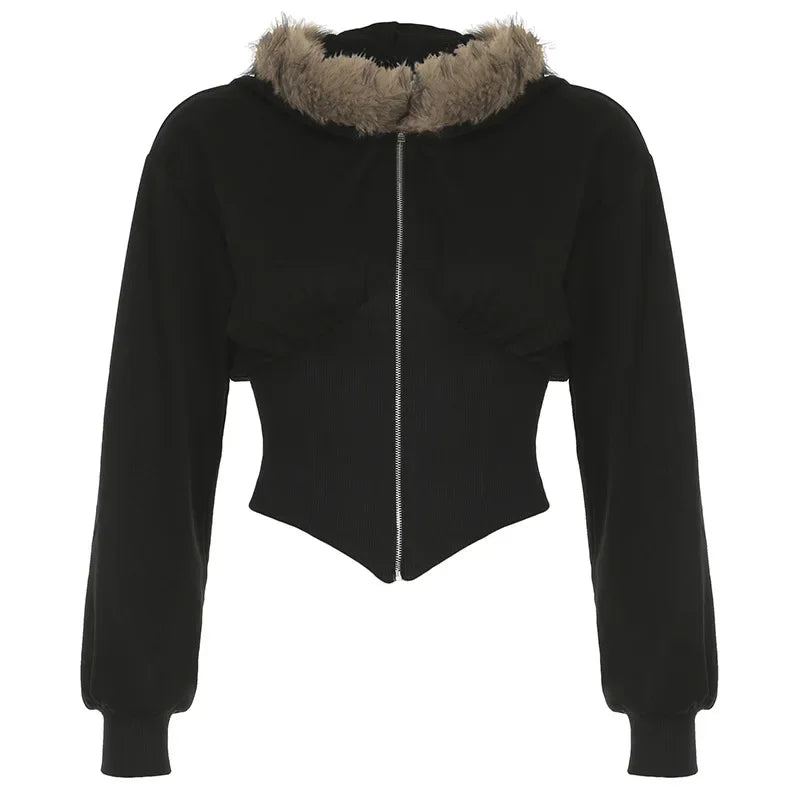 Hnewly  Dark Solid Zipper Pockets Jackets Casual Turn-Down Collar Long Sleeve Coats Women Autumn Winter Fashion Streetwear