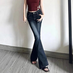 Hnewly  American Retro Flare Denim Pants Women Streetwear Y2K High Waised Jeans Woman Autumn Winter All Match Long Trouser Female