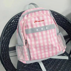 Hnewly  Pink Plaid Backpack Korean Y2k Cute School Bag Large Capacity Girls Travel Bags Women Fashion Backpacks Trend Letter Schoolbag