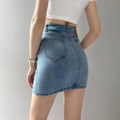 Hnewly Skirts Women America Vintage High Waist Stretchy Bodycon Slim A-line Mini Sexy Denim Jupe Fashion Harajuku Simple Casual Ladies