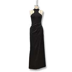 Hnewly  Satin Sexy Hollow Out Women Maxi Dress Black Sleeveless High Waist Dress Female Autumn Skinny Elegant Party Clubwear