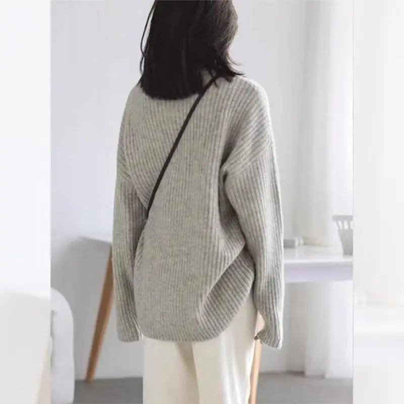 Hnewly  Oversized Turtleneck Sweater Soft Rib Knit Long Sleeve High Neck Pullovers Women Plain Jumper Autumn Winter 90s Normcore Outfit