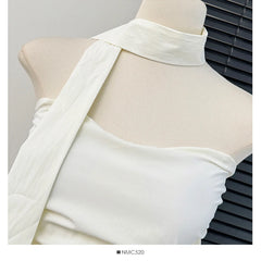 Hnewly  Retro Ruffle halter lace-up off shoulder tank top Sexy Shirt Women camis pleated summer korean fashion Fashion Crop Top