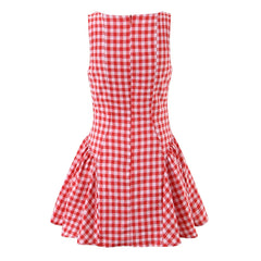 Lunivop  Sexy Red Gingham Plaid Mini Sleeveless Dress Women Bow O Neck Zipper Back Low Waist Ruched Hem Swing Tank Dresses Vestidos Black
