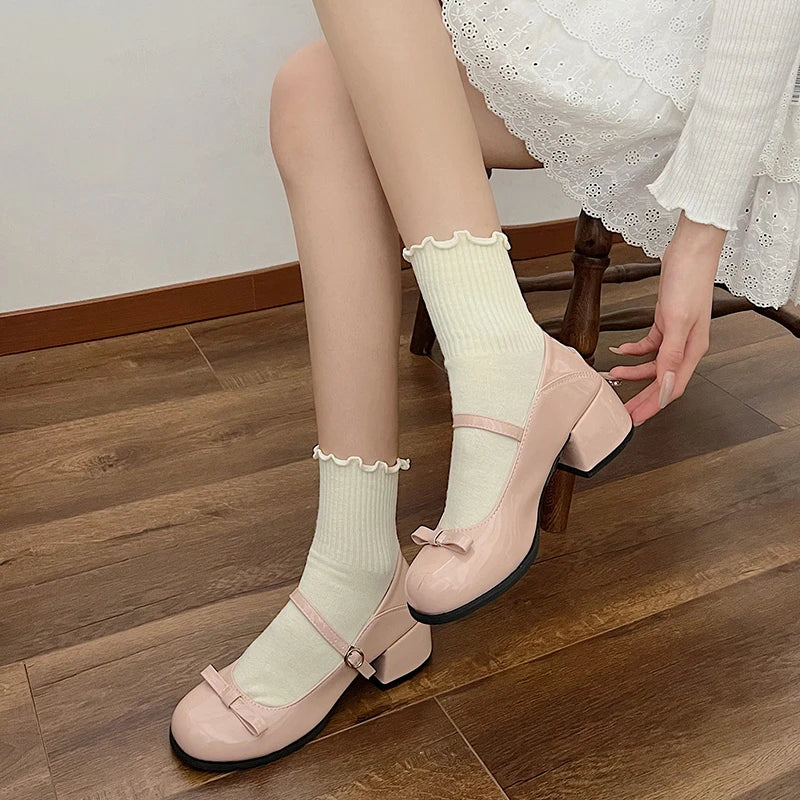 Hnewly Mary Jane Shoes Women's Elegant Low Heel Shoes Fashion Casual Buckle Single Shoes Ladies College Style Footwear Single Pumps