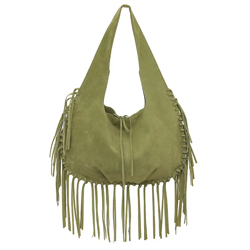 Hnewly  Tassel Crossbody Bag For Women Large Capacity Shoulder Bags Large Capacity Ladies Handbag Bolsa Brown Big Totes