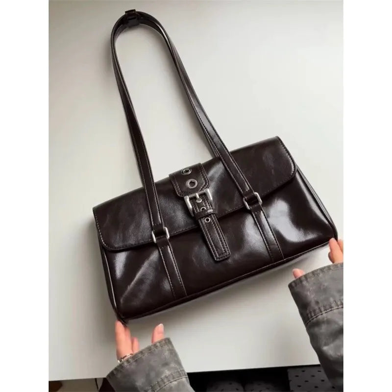 Hnewly  High Street Coffee Shoulder Bags For Women New Pu Leather Chic Casual Handbag Ladies Large Capacity Underarm Designer Luxury Bag