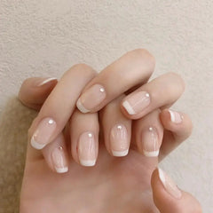 Hnewly 24Pcs Naked Pink French White Side False Nails Short Simple Nail Beauty Press on Fake Nails Full Cover Artificial Nails Tips