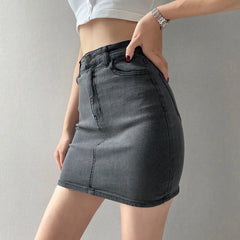 Hnewly Skirts Women America Vintage High Waist Stretchy Bodycon Slim A-line Mini Sexy Denim Jupe Fashion Harajuku Simple Casual Ladies