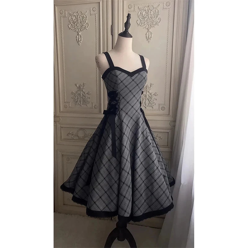 Hnewly  Retro High-End Feeling Women's Dress Summer New Color Block Belted Waist Halter Full Skirt Long Dress Polyester Fiber