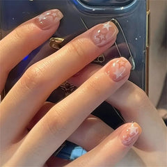 Hnewly 24pcs Gradient False Nails Cute Star Printed Design Fake Nail Short Square Faux Ongles Manicure Nail Stickers Press On Nail Tips