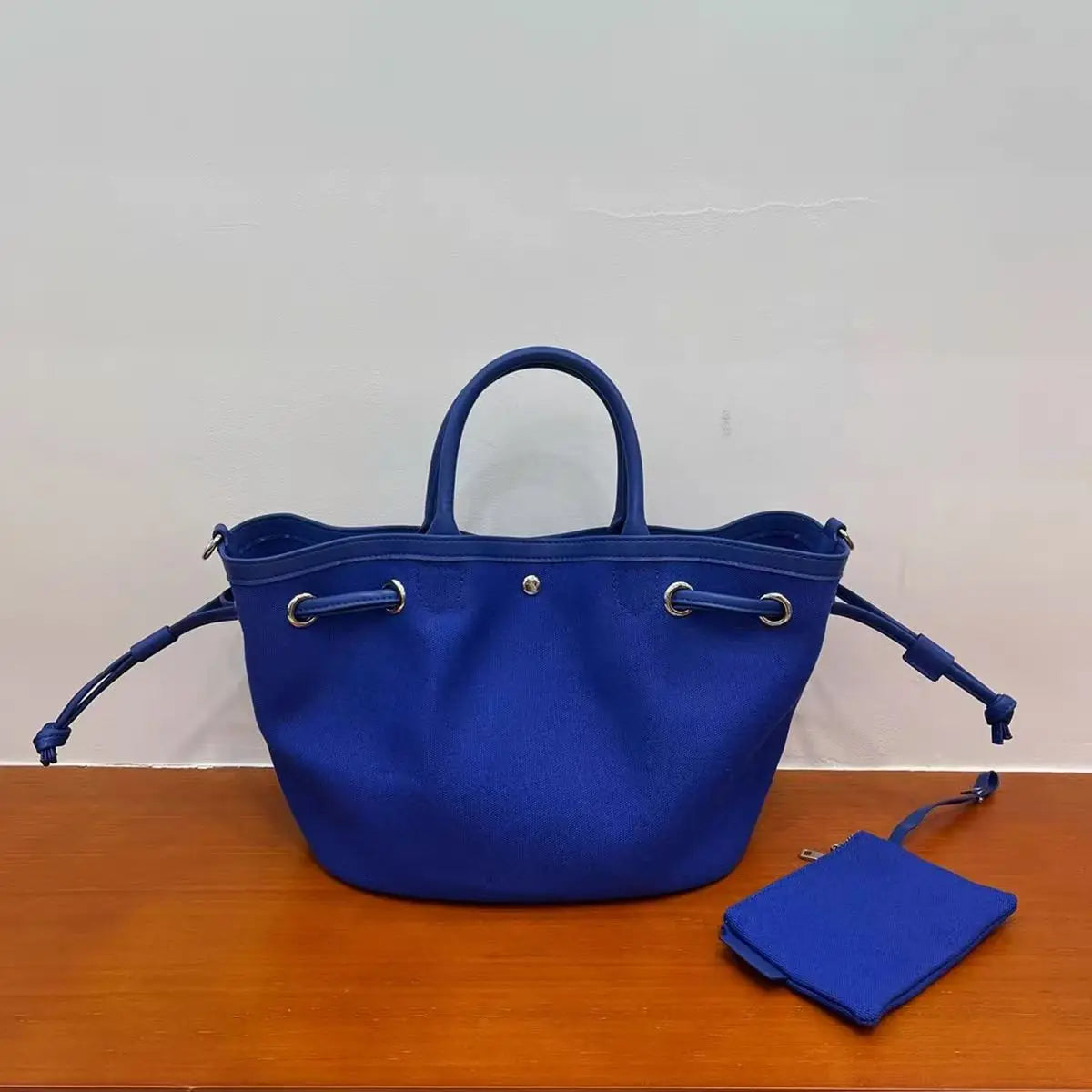 Hnewly  Large Capacity Commuter Canvas with PU Leather Bundle Tote Bag Fashionable Commuter Vegetable Basket Portable Canvas Bag