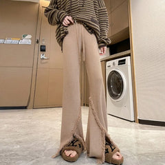 Hnewly  Flare Pants Women Thicken Autumn Winter Keep Warm Elegant  Joggers Korean Fashion Temper Casual Mopping Trousers Chic Womens