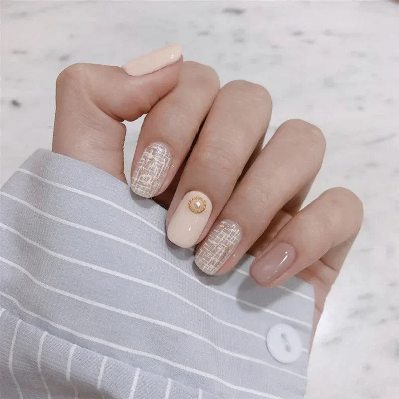 Hnewly 24pcs Detachable Short Press on Nails Y2k rhinestone False Nails with Glue Ballet Sweet Cool Girls Artificial False Nails Tips