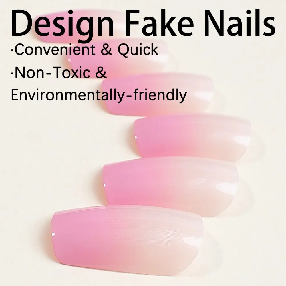 Hnewly 24pcs Wine Red Powder Fake Nails Square Head French Ballet Nail Press on Nails Gradient False Nails Waterproof Faux Fingernails